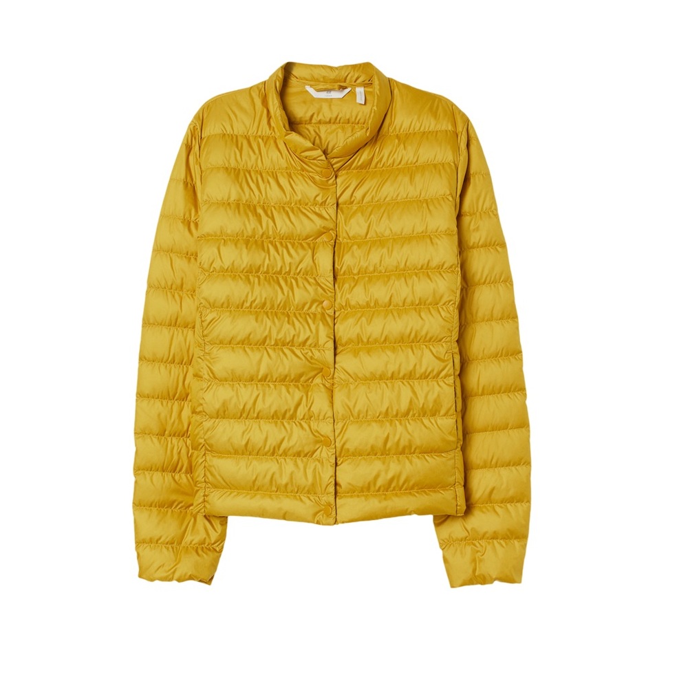 H&M  yellow down snap‎ front lightweight puffer coat M
